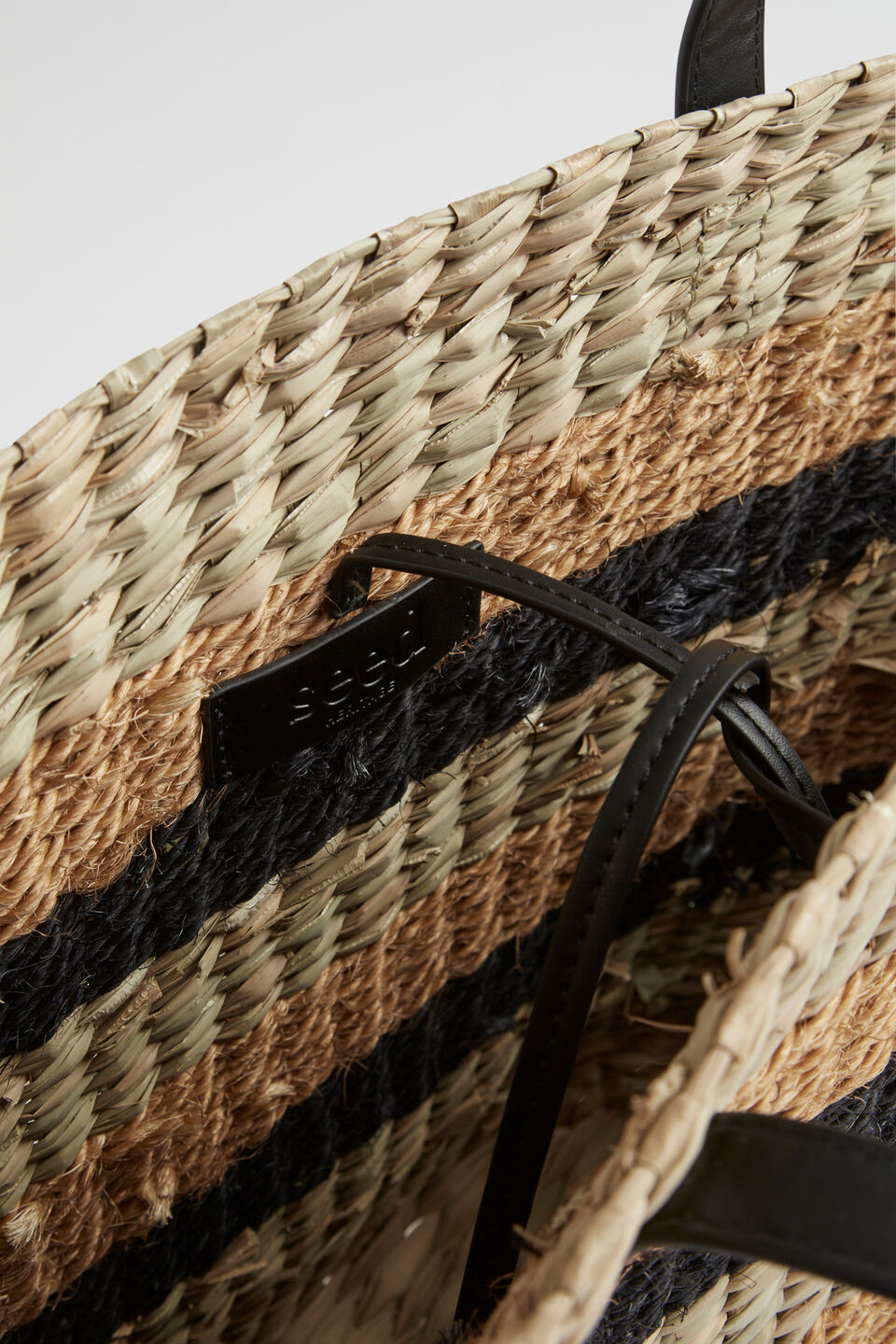 Textured Stripe Straw Tote  Natural Black