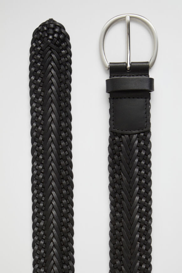 Chevron Weave Leather Belt  Black  hi-res