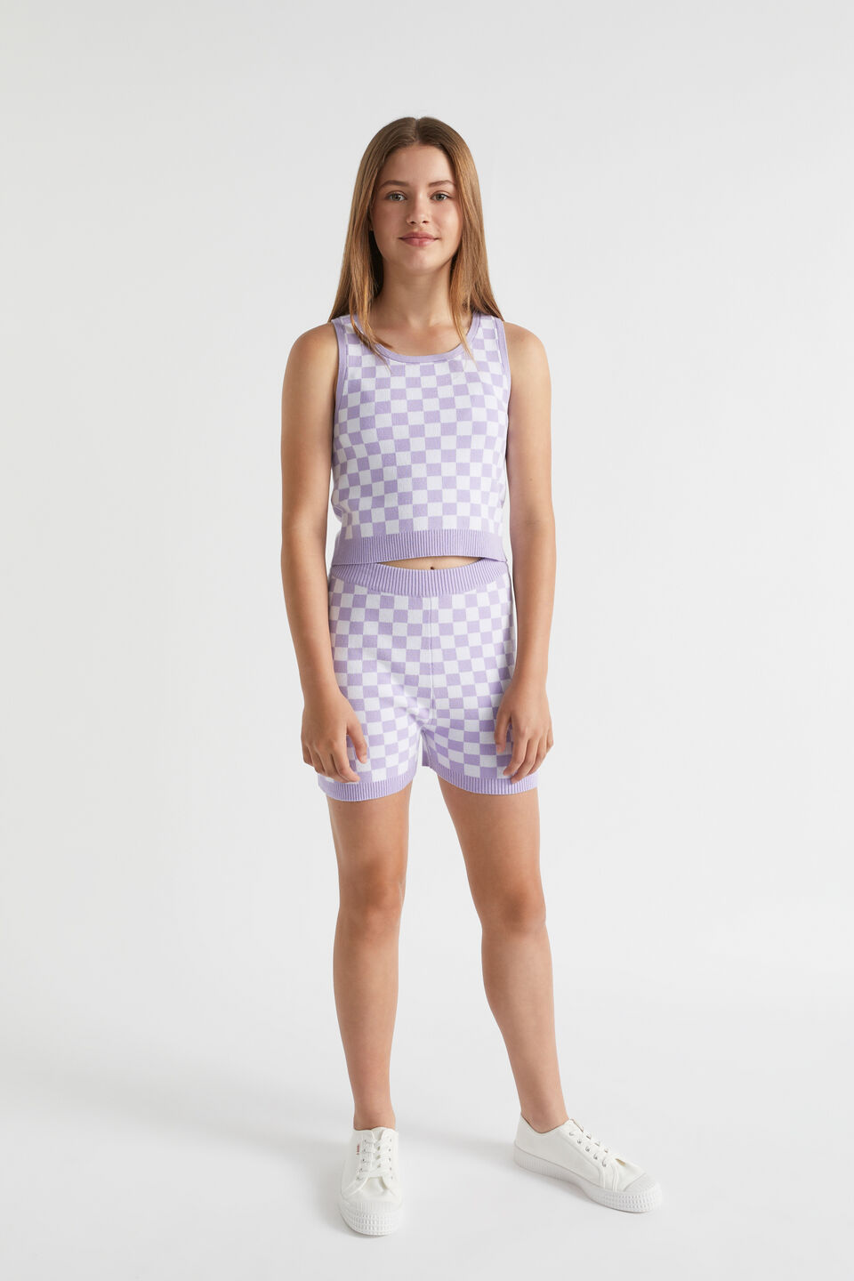 Check Knit Crop  Lilac