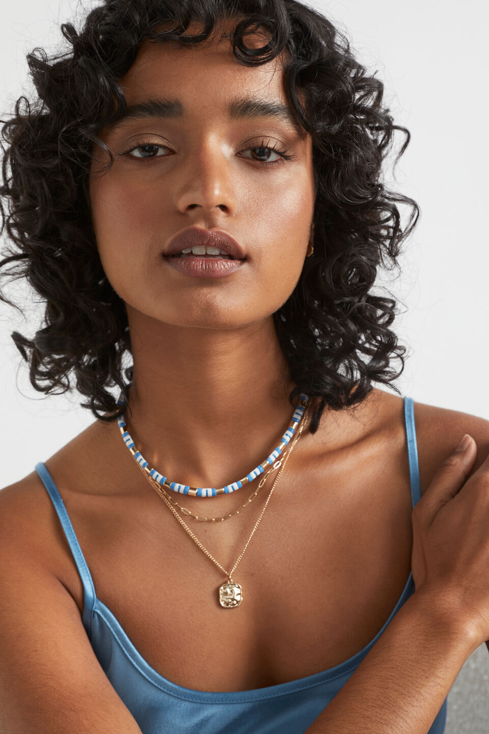 Colourblock Layered Necklace  Soft Cobalt