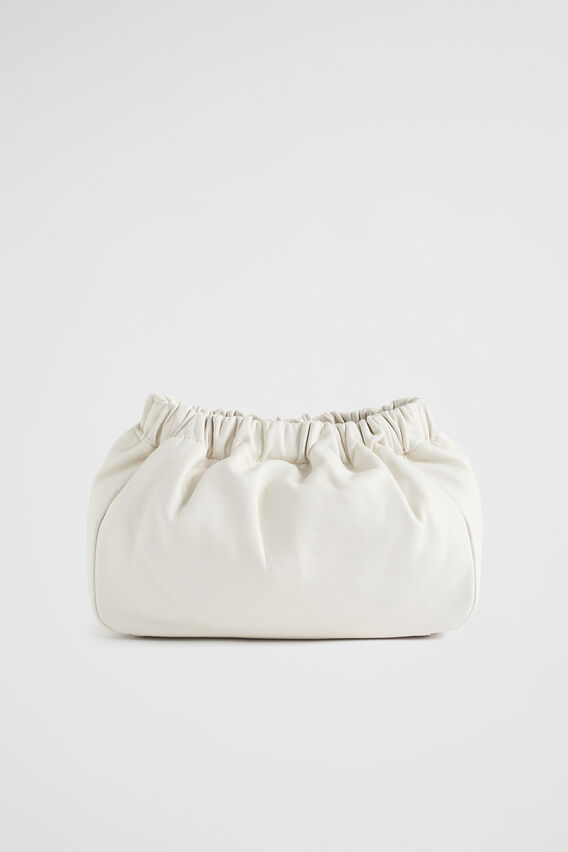 Rouched Leather Clutch  Bone  hi-res