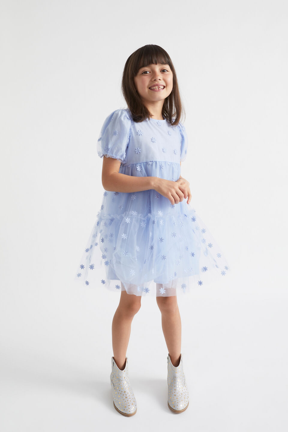 Floral Embroidered Dress  Powder Blue