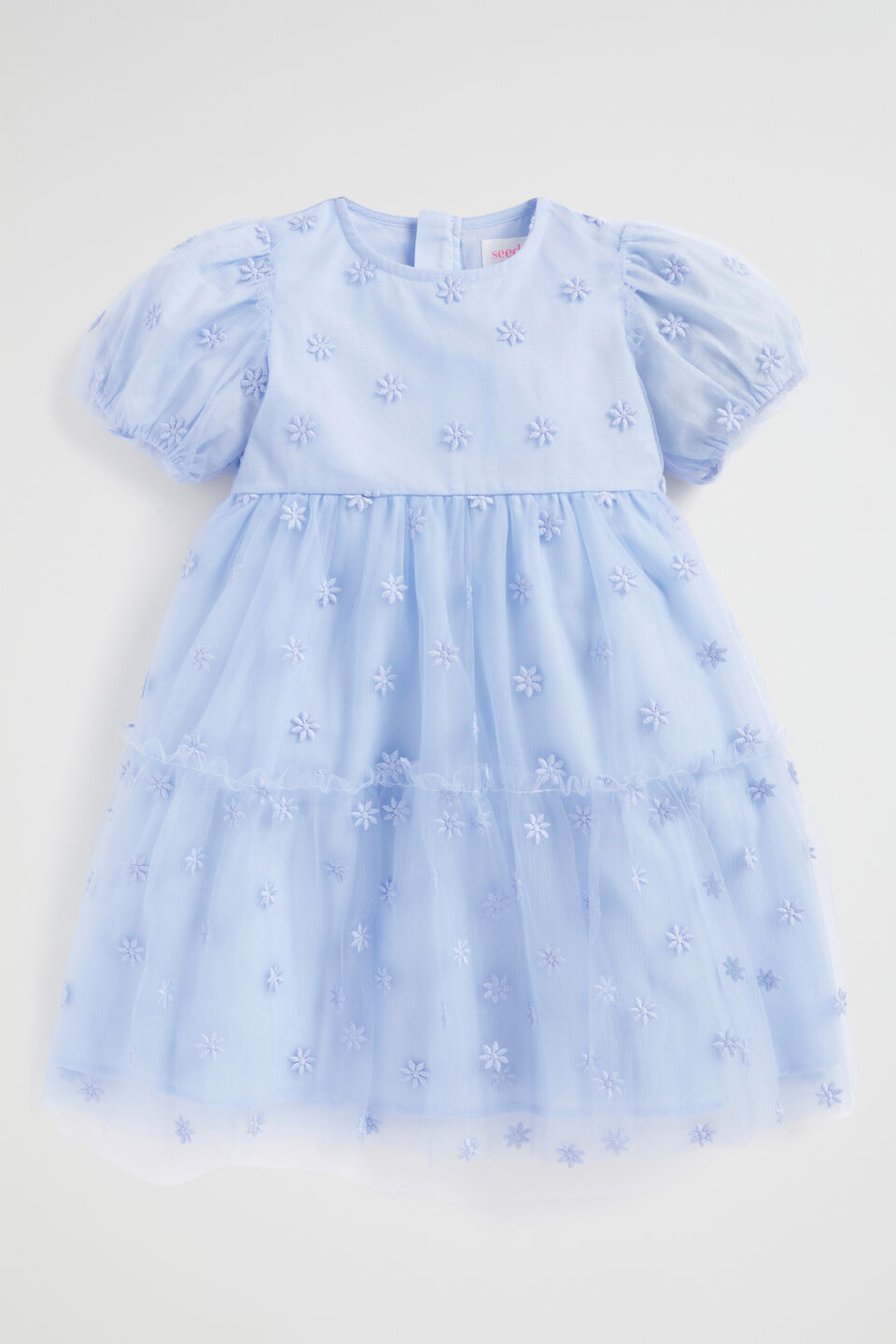 Floral Embroidered Dress  Powder Blue