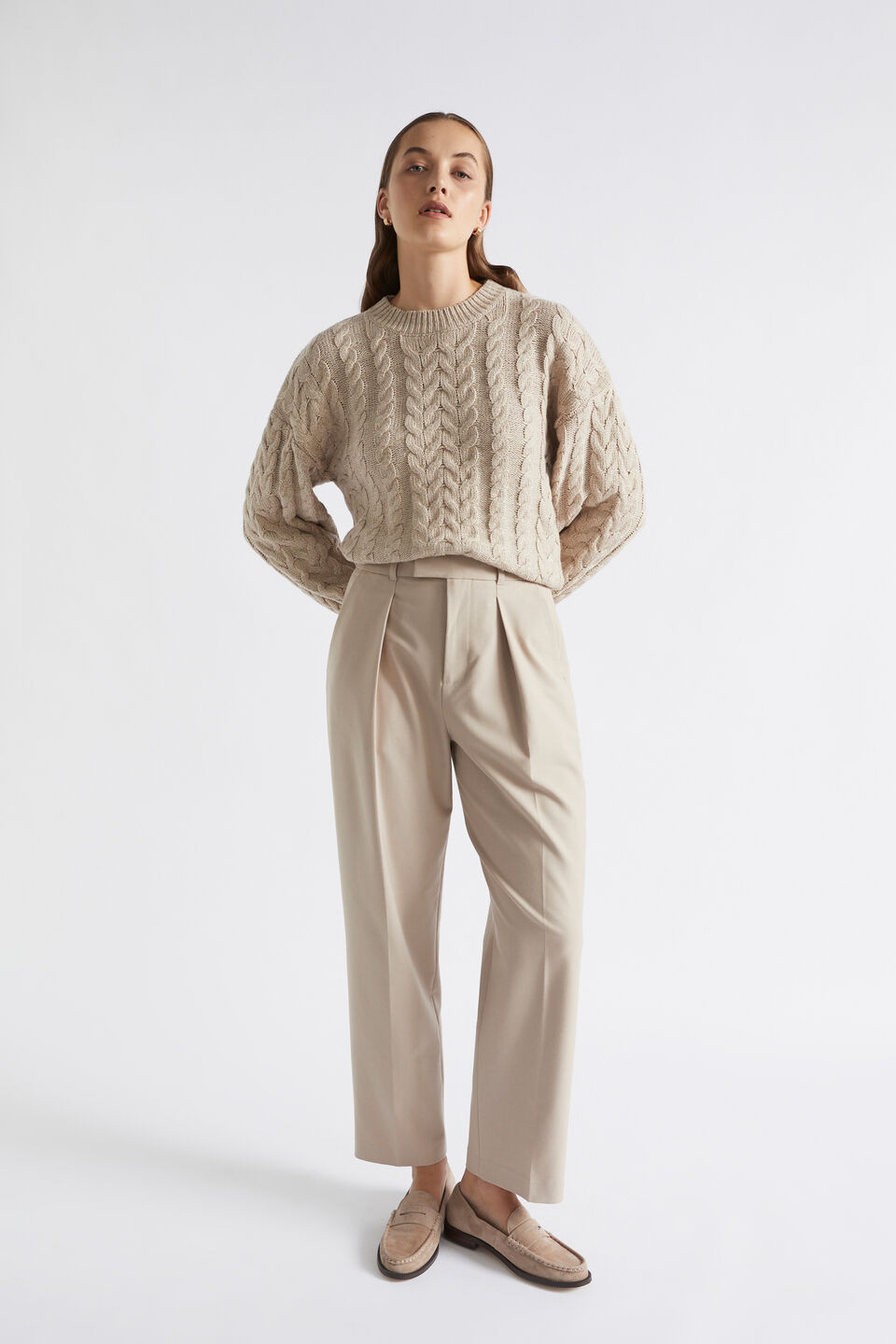 Cotton Blend Cable Knit  Light Storm Marle