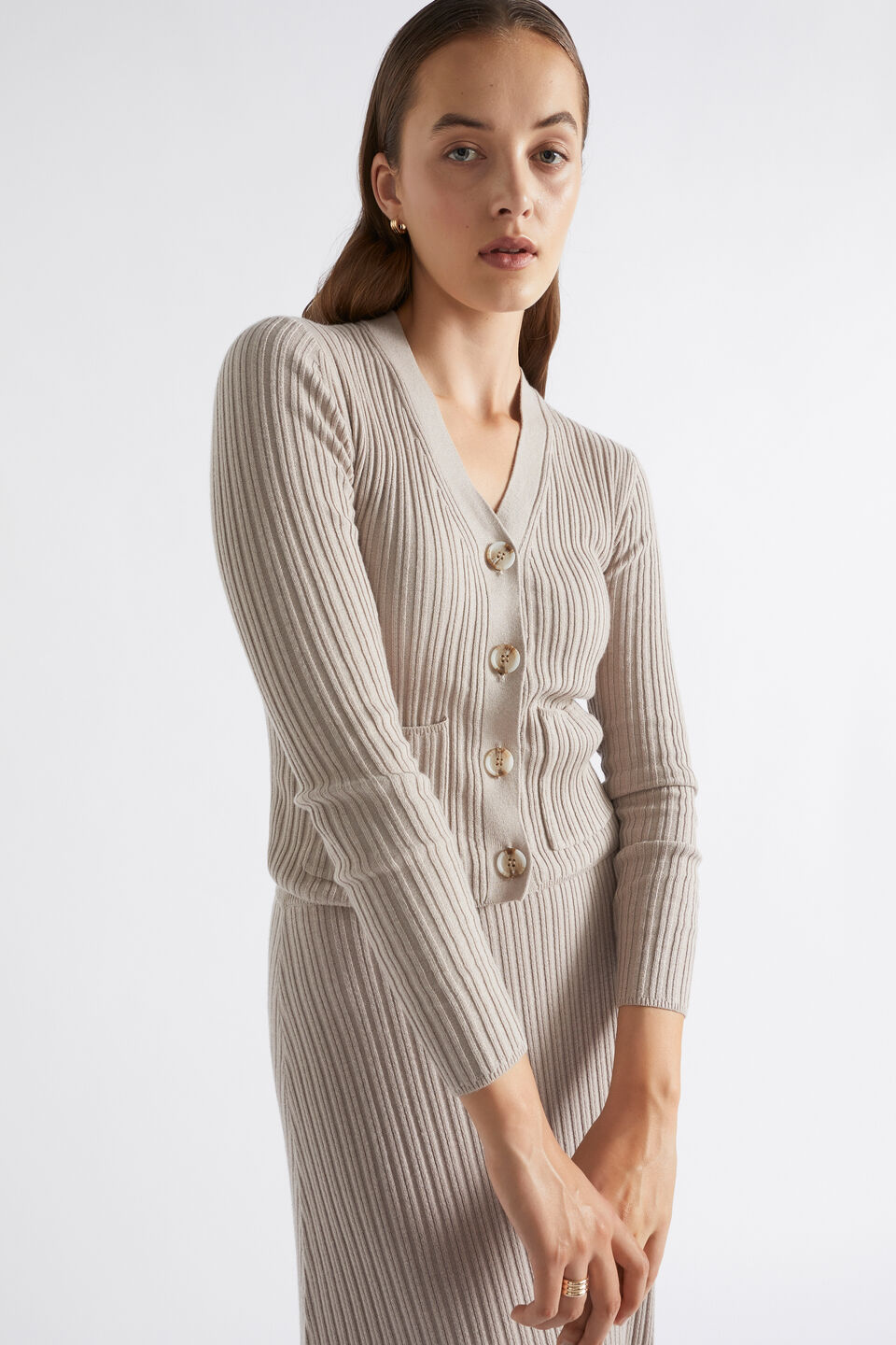 Relaxed Knit Pocket Front Cardigan  Light Storm
