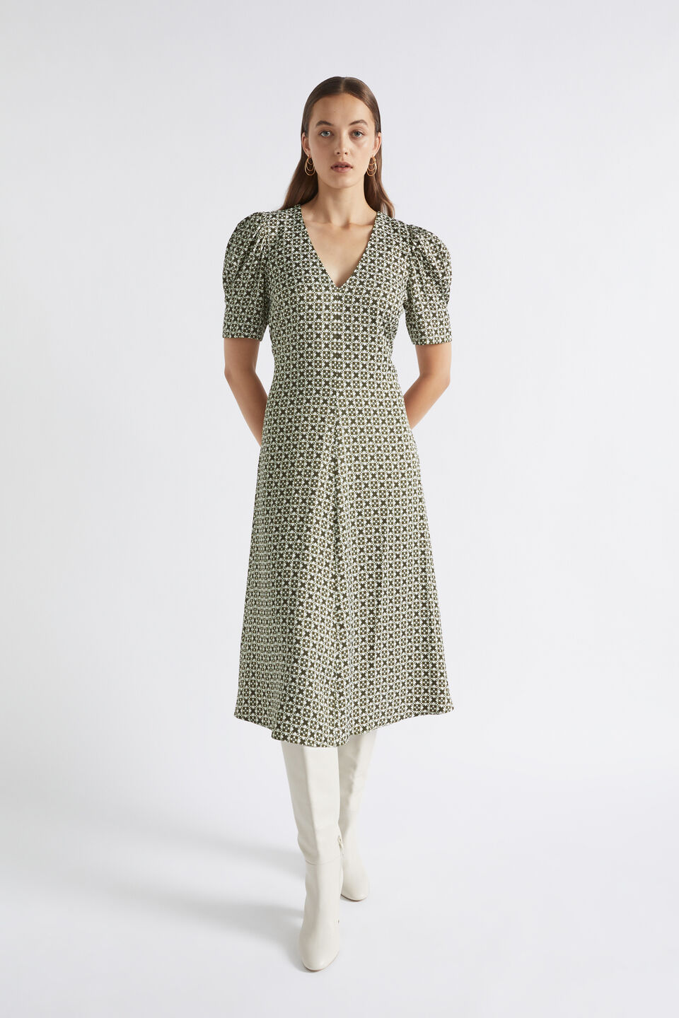 Mini Geo Midi Dress  Dark Fern Geo