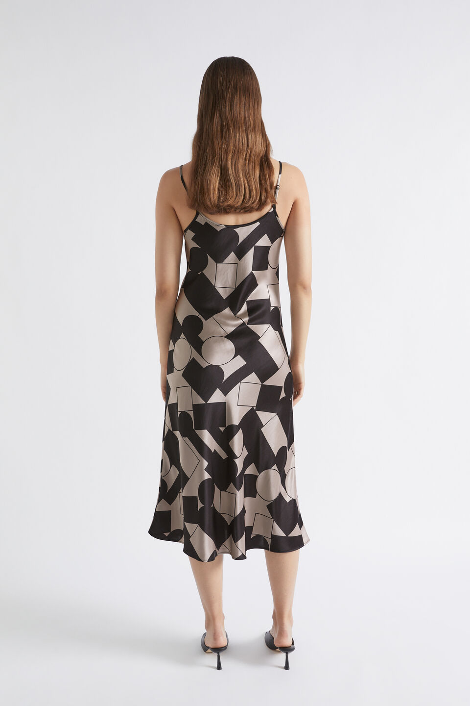 Abstract Geo Satin Slip Dress  Light Storm Abstract