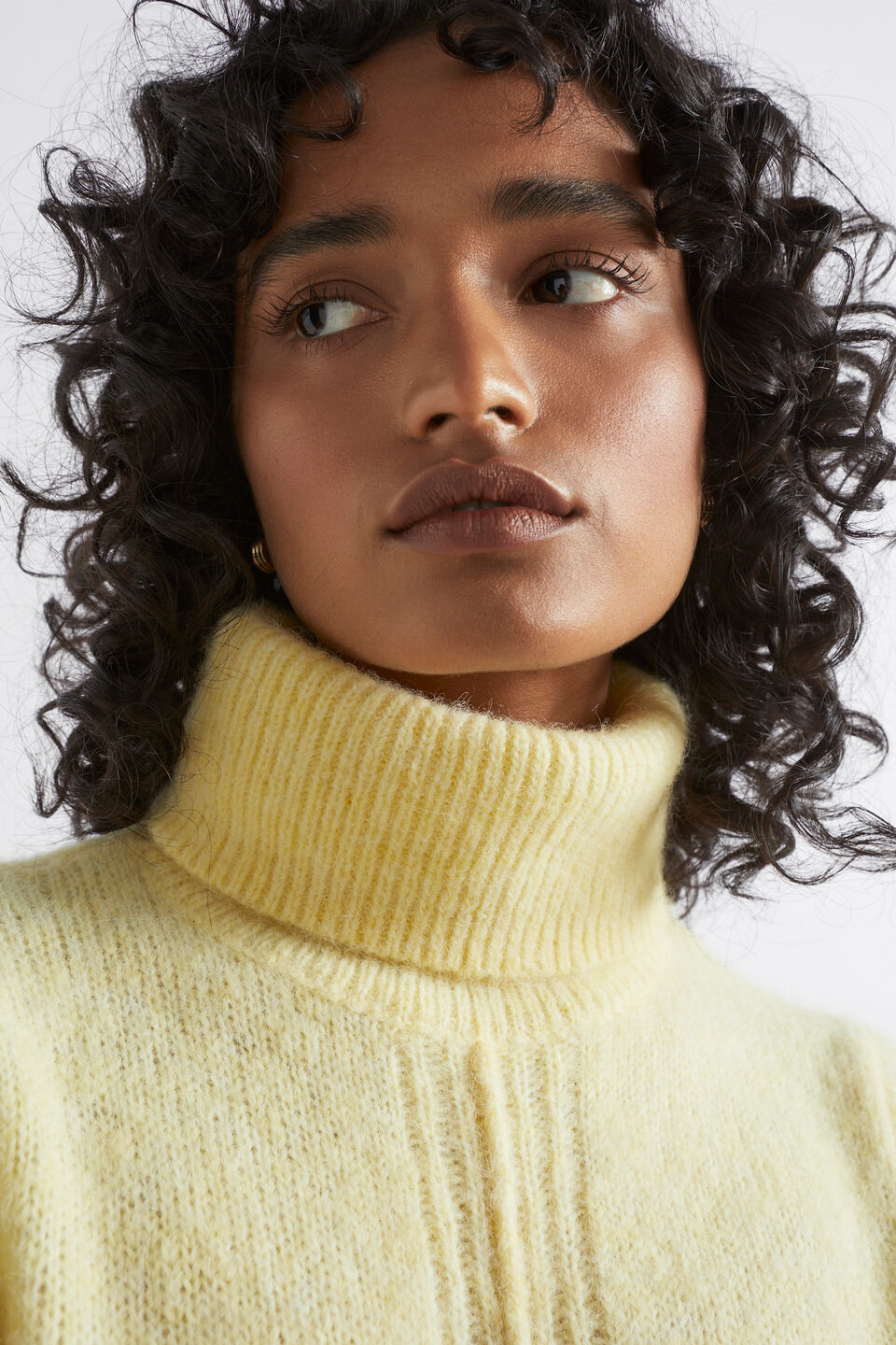 Roll Neck Knit Midi Dress  Soft Butter Marle