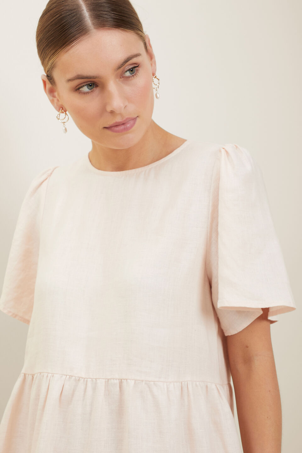 Core Linen Tiered Dress  Pale Blossom