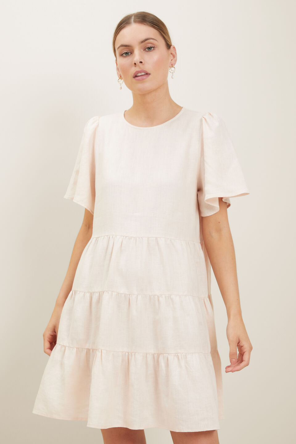 Core Linen Tiered Dress  Pale Blossom