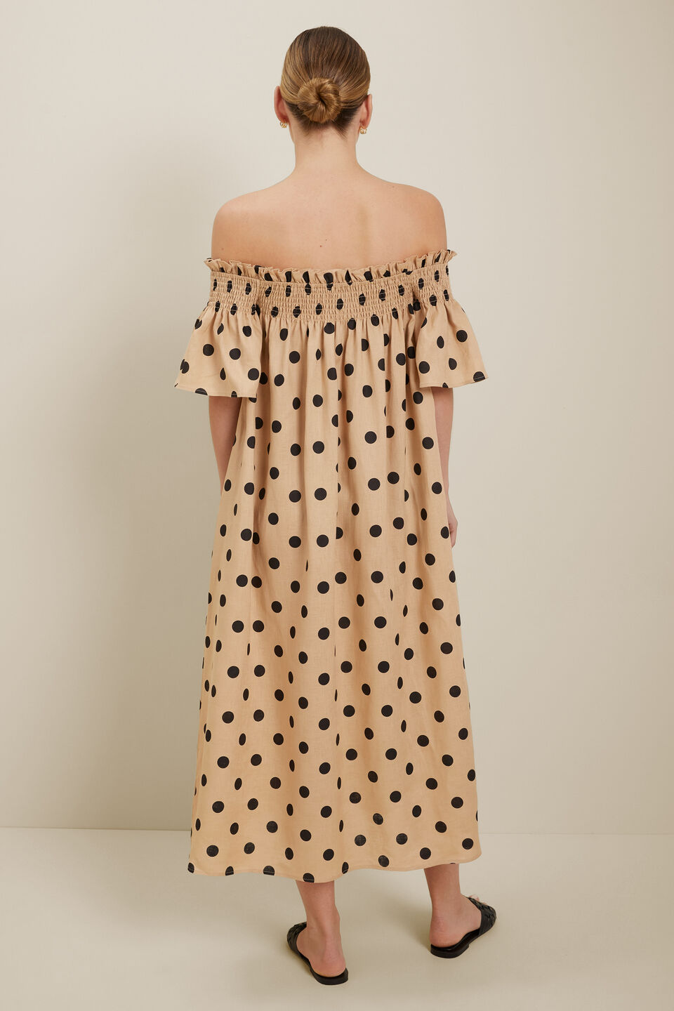 Spot Linen Maxi Dress  Neutral Sand Spot