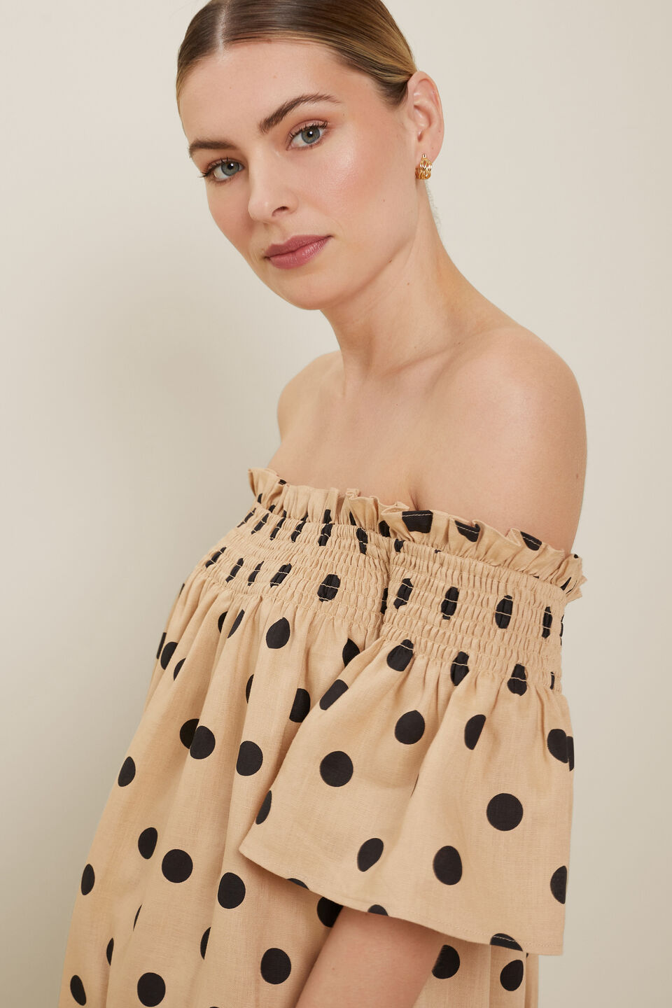 Spot Linen Maxi Dress  Neutral Sand Spot