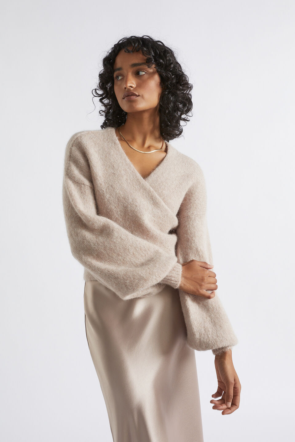 Wool Blend Wrap Sweater  Light Storm Marle