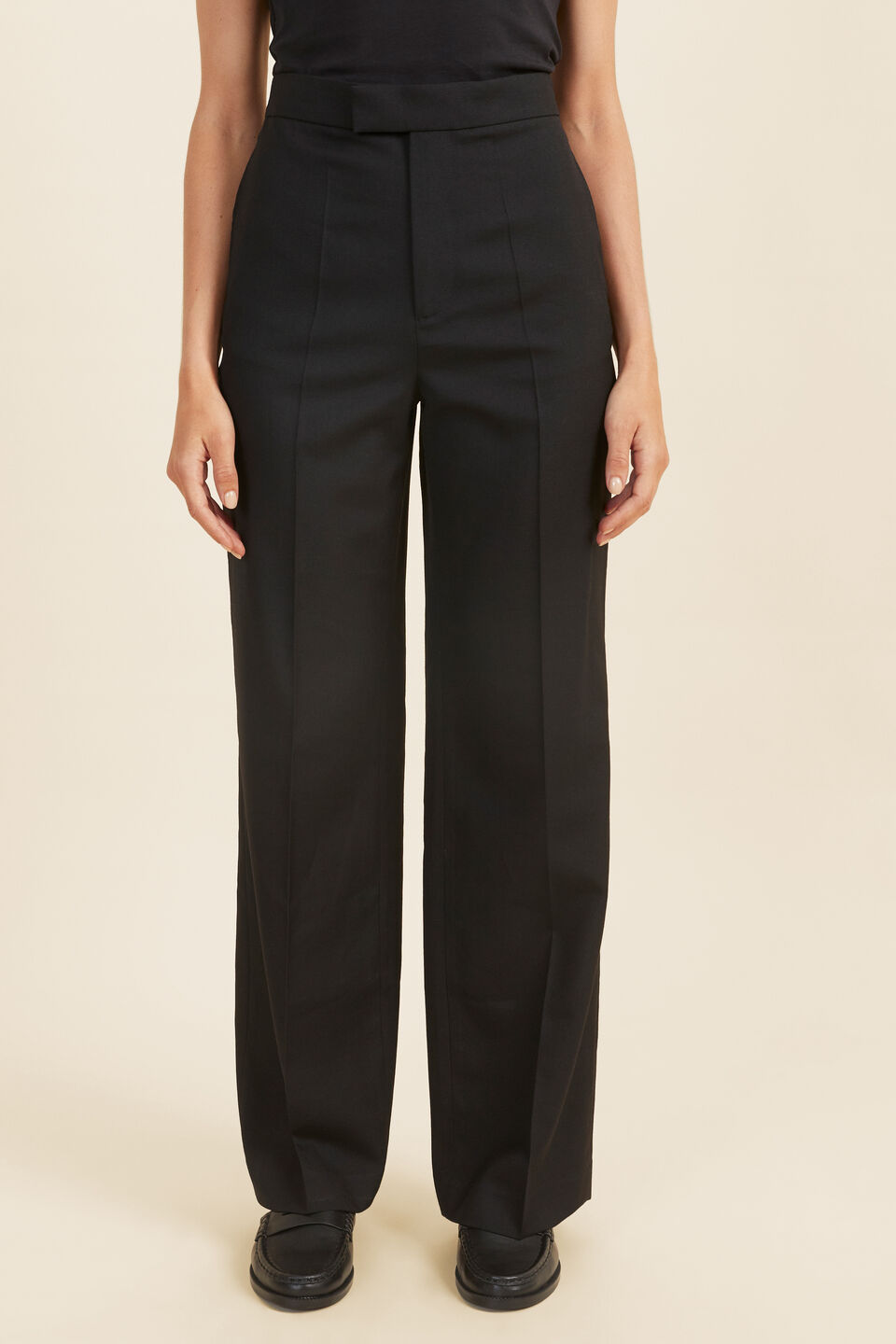 Wool Blend Wide Leg Pant   Black