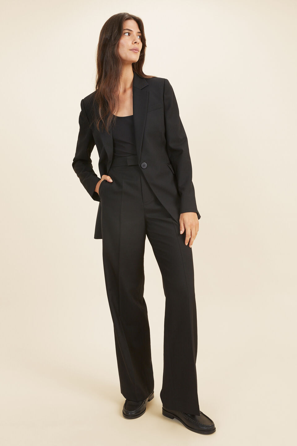 Wool Blend Wide Leg Pant   Black