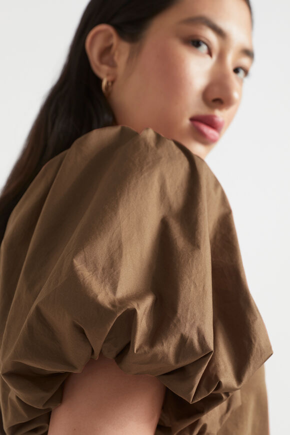 Poplin Balloon Sleeve Top  Pecan Brown  hi-res