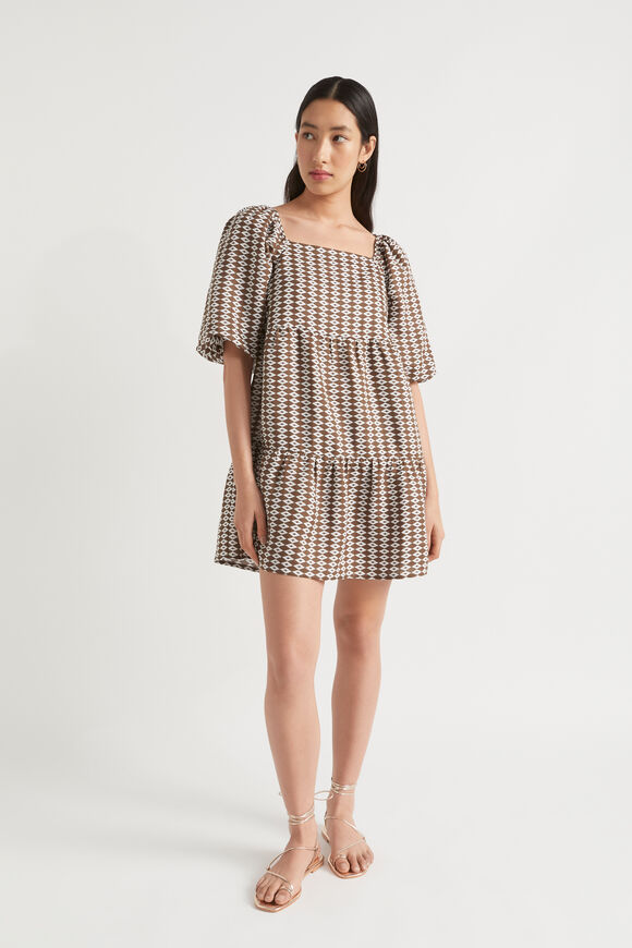 Linen Geo Mini Dress  Pecan Brown Geo  hi-res