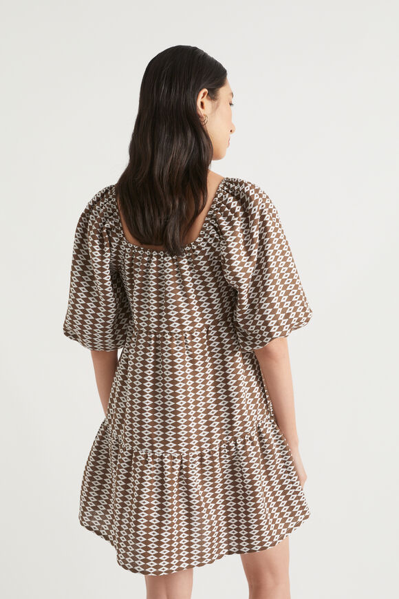 Linen Geo Mini Dress  Pecan Brown Geo  hi-res