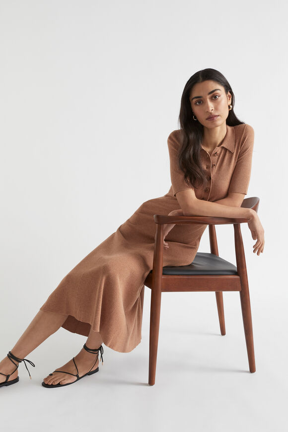 Marle Knit Polo Button Down Dress  Auburn Marle  hi-res