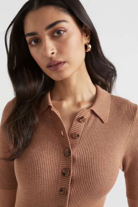 Marle Knit Polo Button Down Dress  Auburn Marle  hi-res
