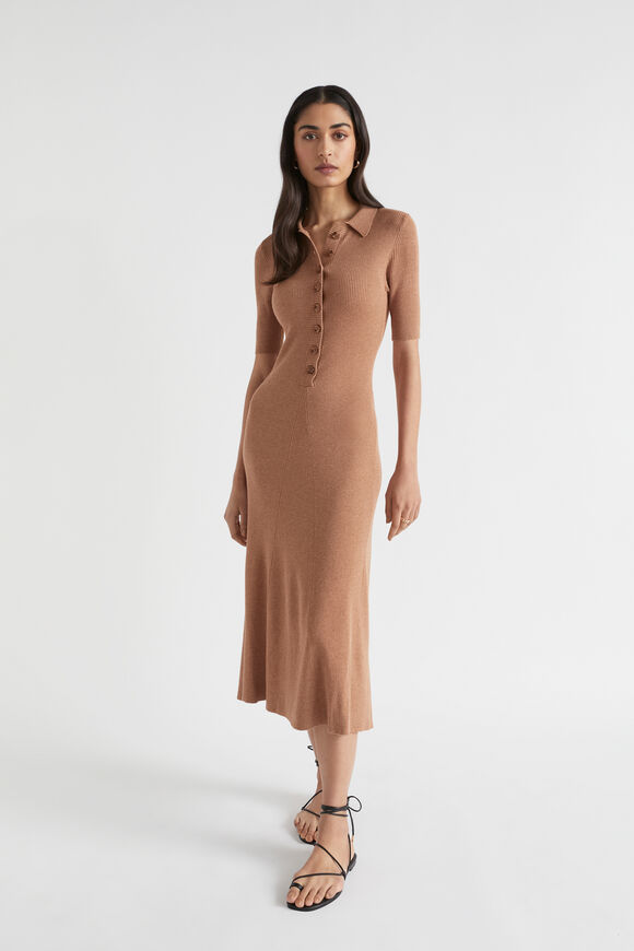 Marle Knit Polo Button Down Dress  Auburn Marle  hi-res