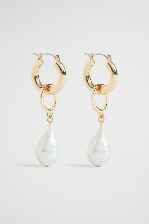 Pearl Link Hoop Earring  Gold  hi-res