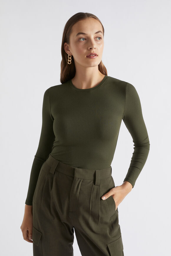 Core Rib Crew Neck Top  Dark Fern  hi-res
