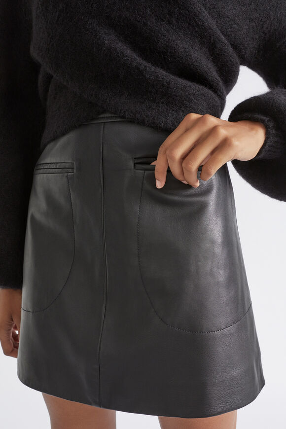 Leather A Line Mini Skirt  Black  hi-res