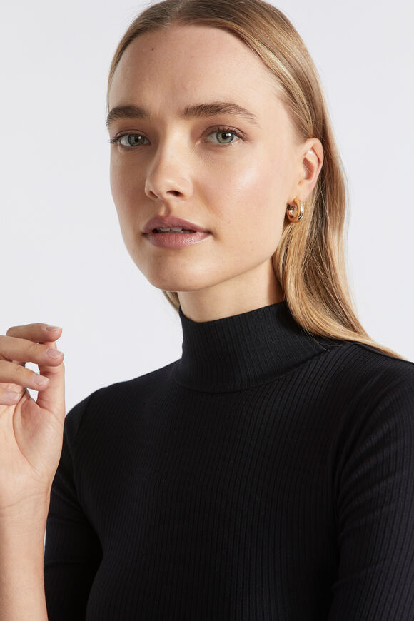 Core Rib Mock Neck Top  Black  hi-res