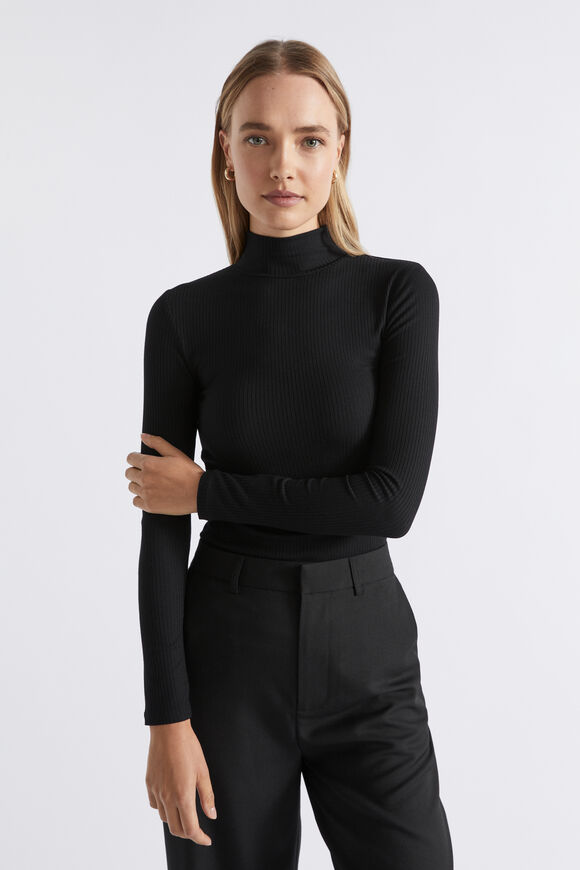 Core Rib Mock Neck Top  Black  hi-res