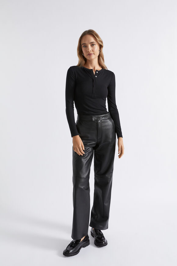 Core Rib Henley Top  Black  hi-res