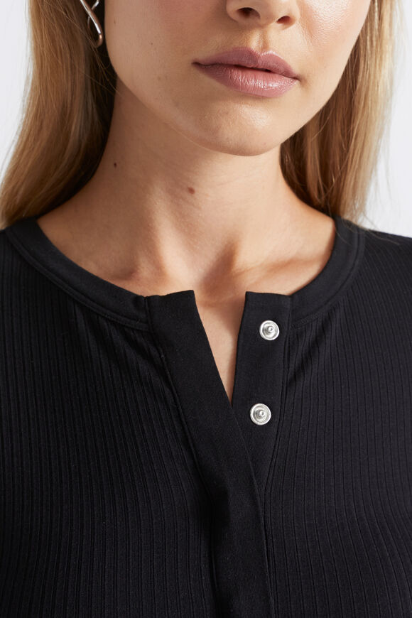 Core Rib Henley Top  Black  hi-res
