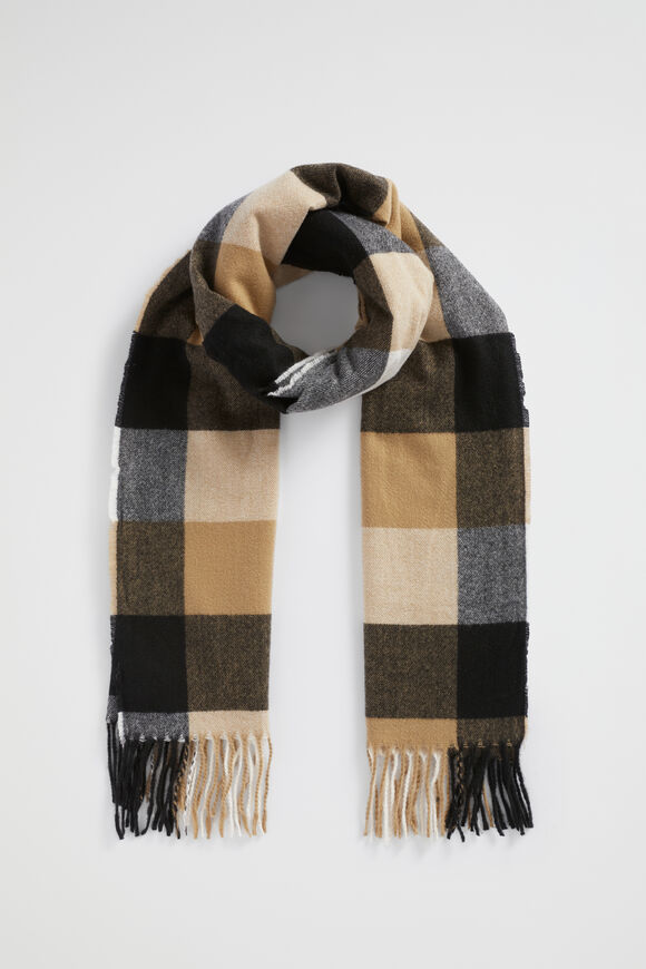 Check Tassel Scarf  Deep Brass  hi-res