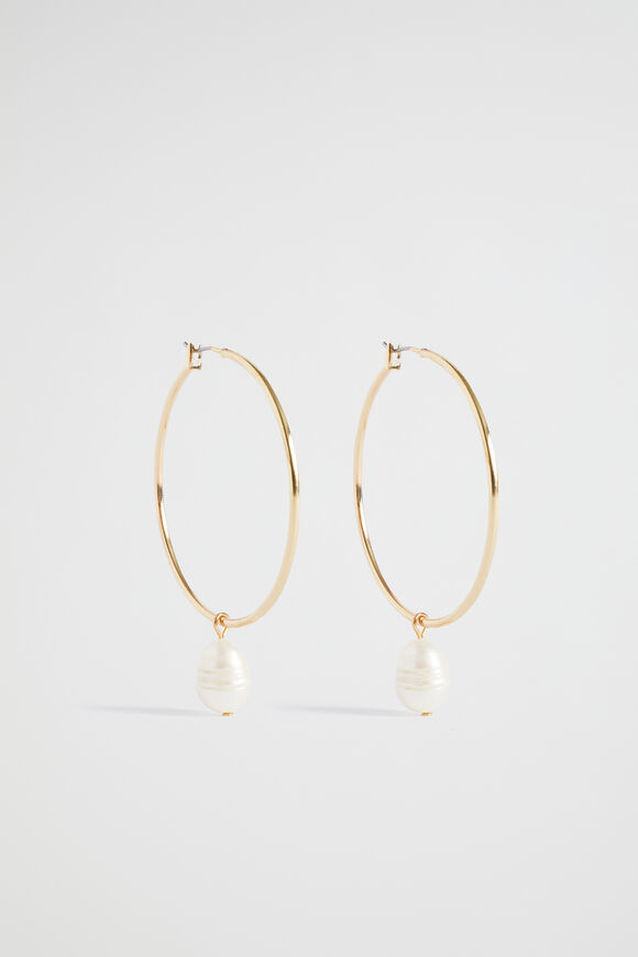Large Pearl Hoop	 		  Gold  hi-res