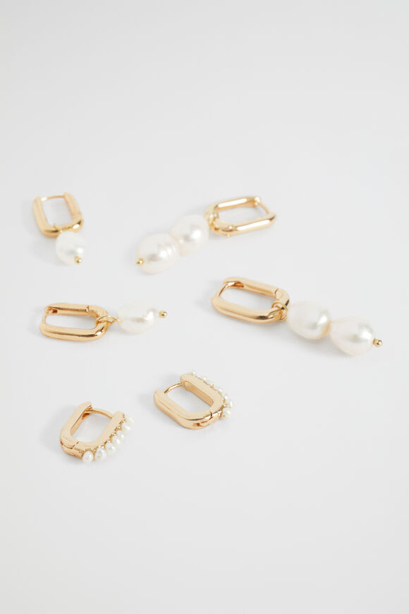 Pearl Huggie Pack  Gold  hi-res