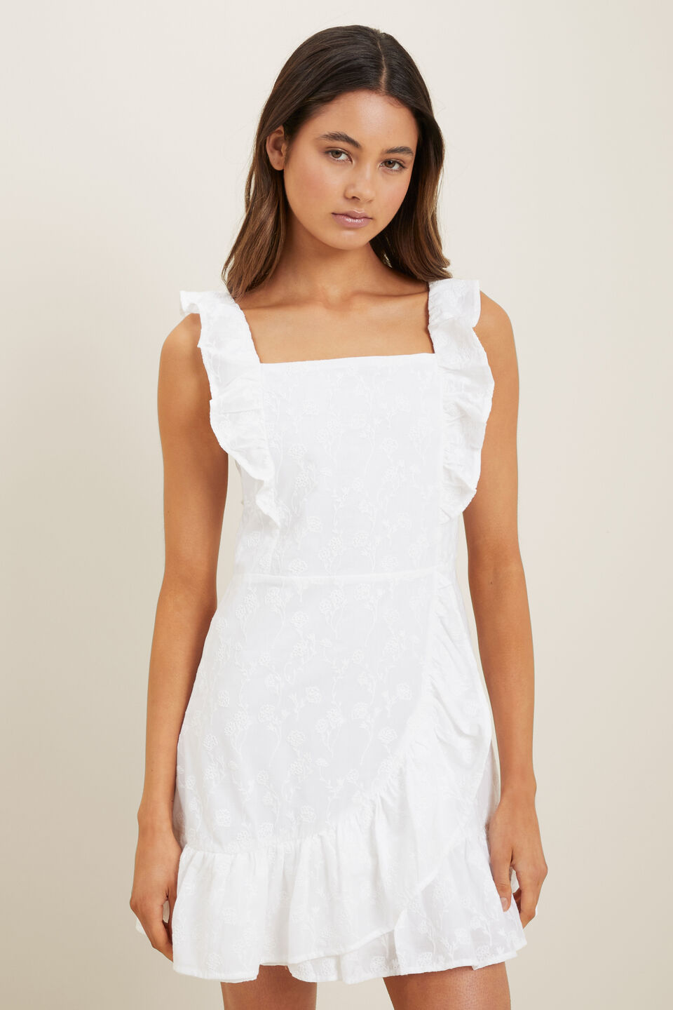 Emb Cotton Frill Dress  White