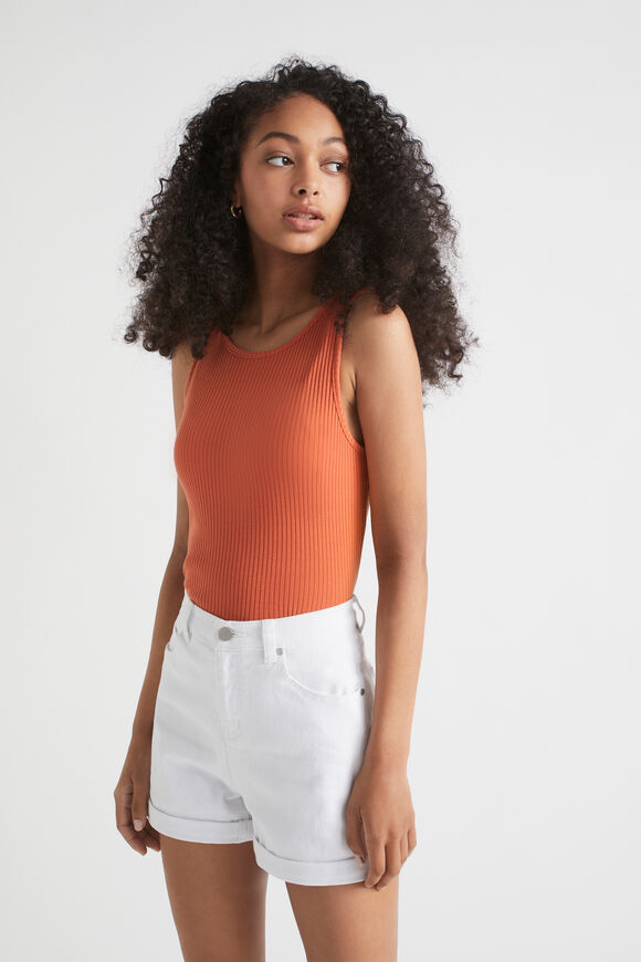Cuffed Denim Shorts  White  hi-res