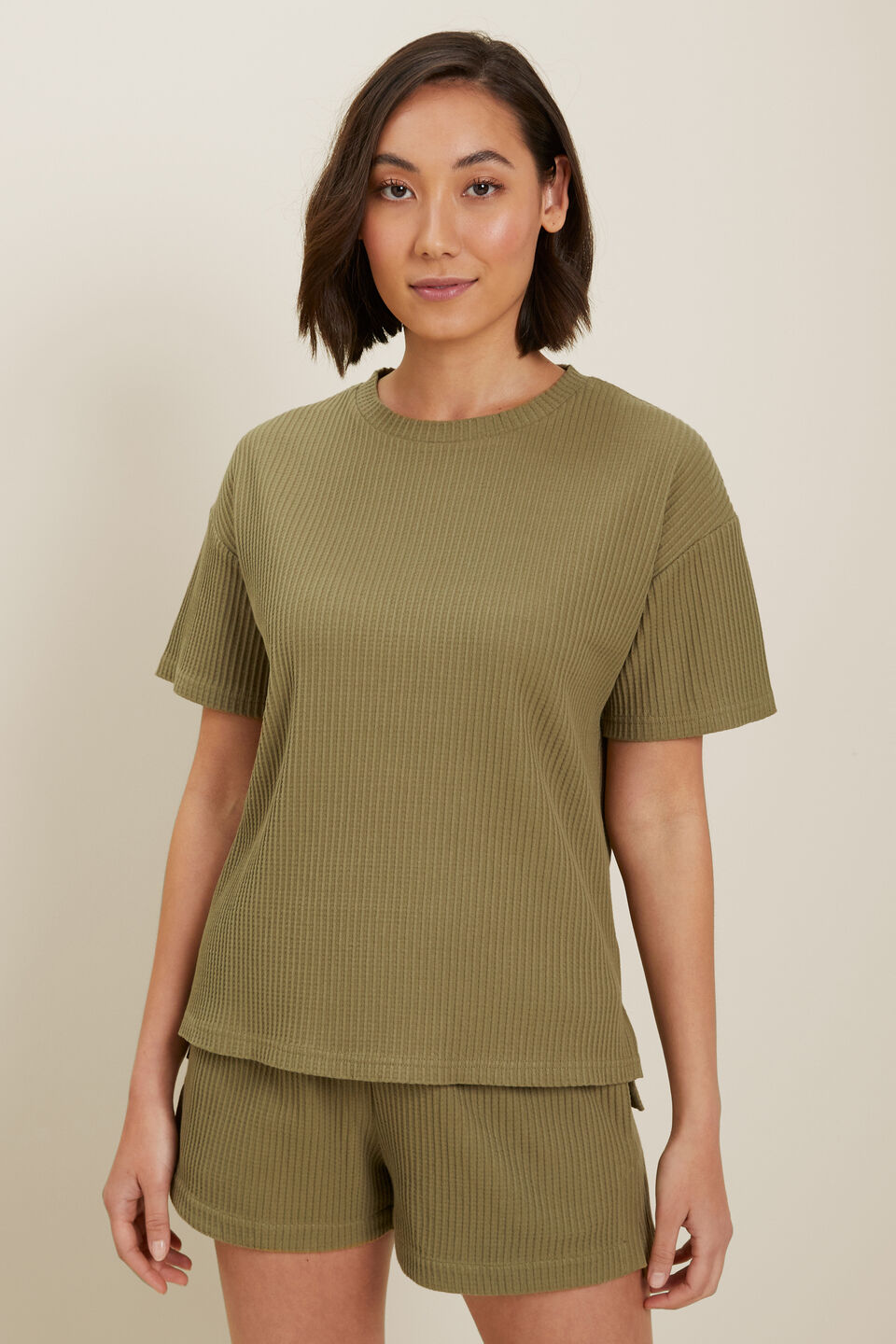 Textured Boxy Tee  Sage Green