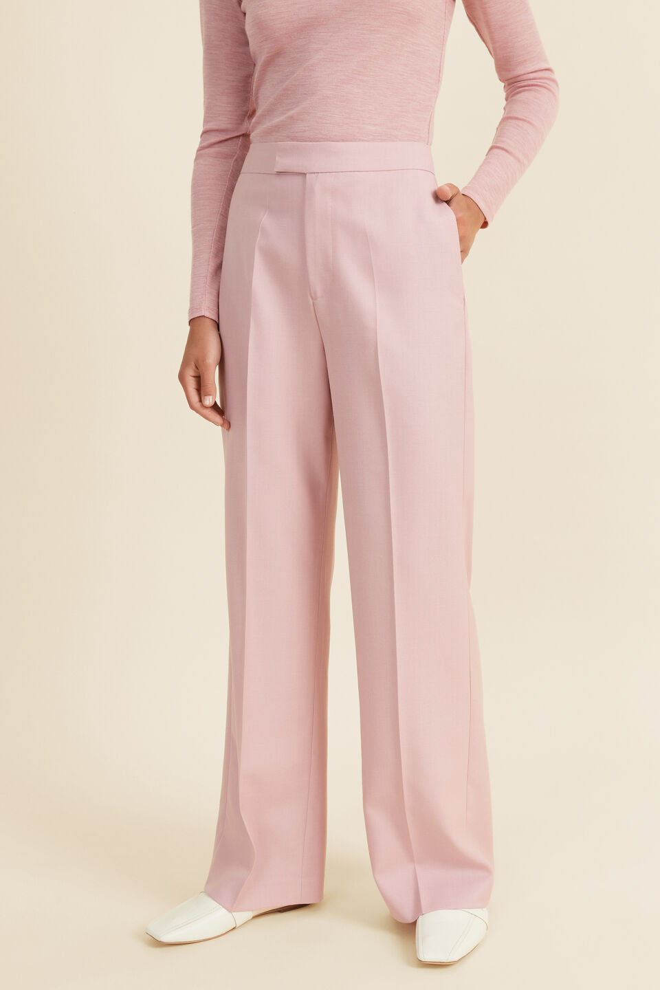 Wool Blend Wide Leg Pant   Soft Berry
