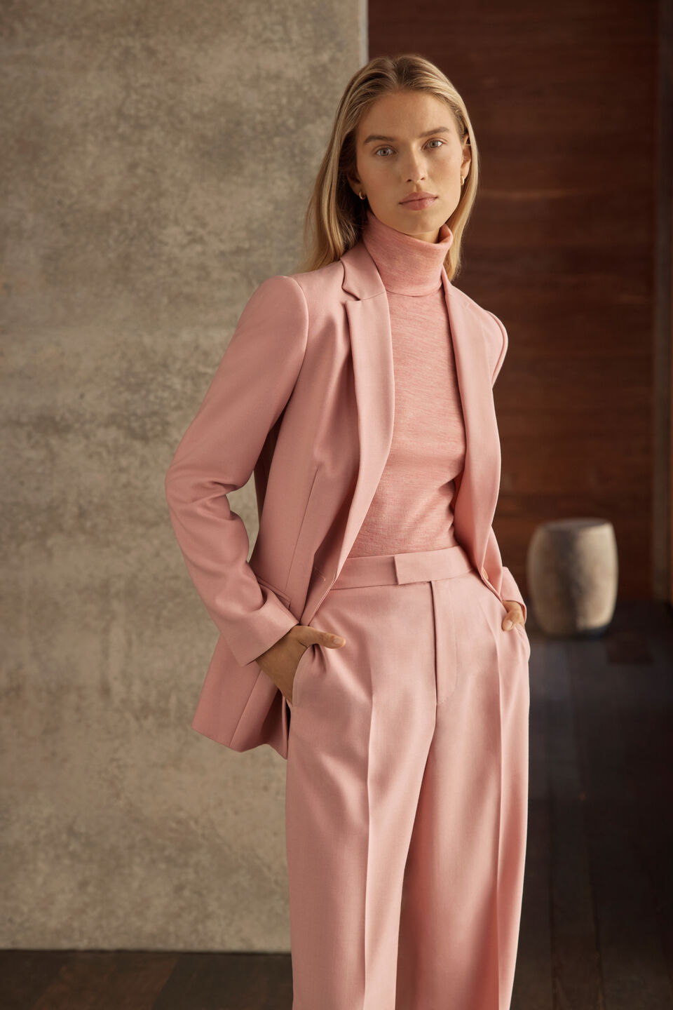 Wool Blend Wide Leg Pant   Soft Berry