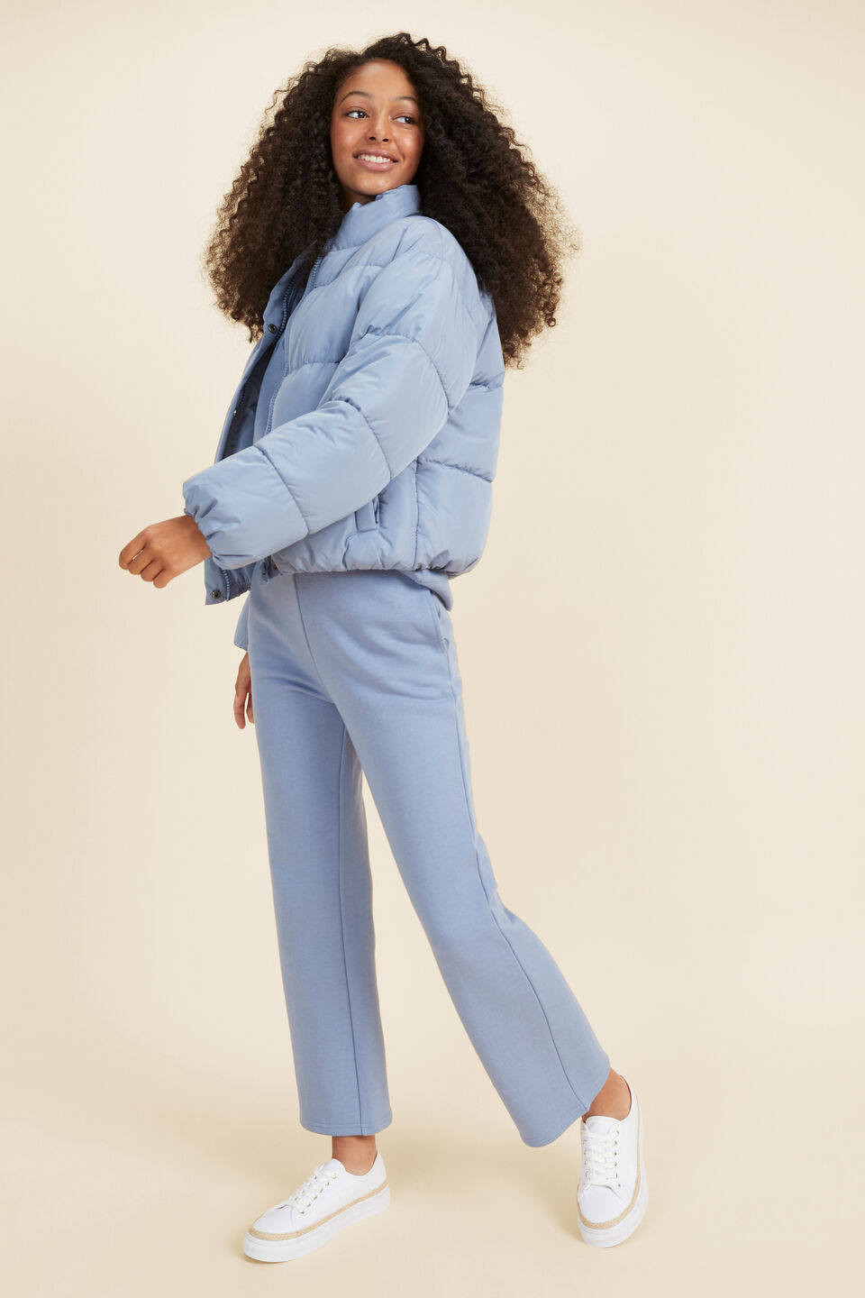 Crop Puffer Jacket  Powder Blue