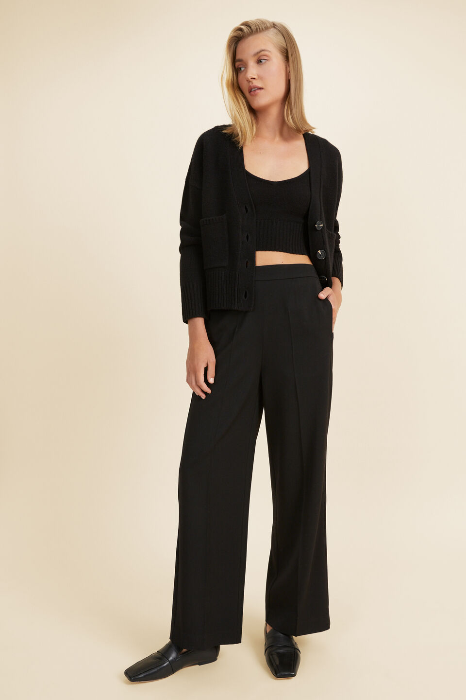 Merino Wool Crop Top  Black