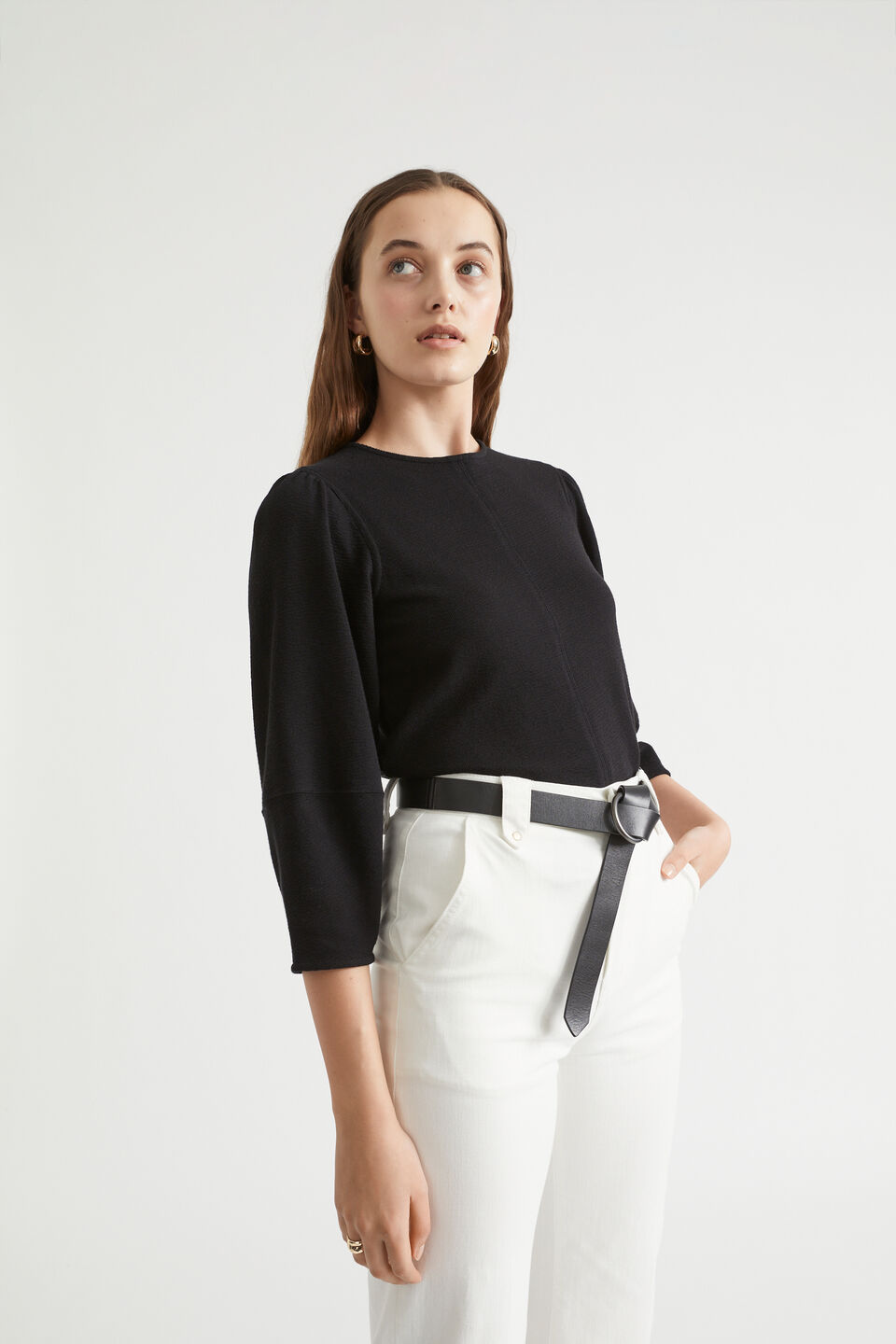 Ava Leather Ring Belt  Black