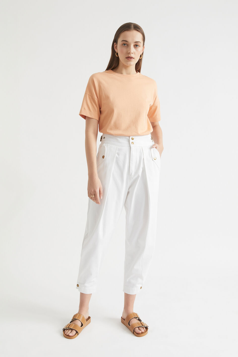 High Waist Buckle Pant  Whisper White