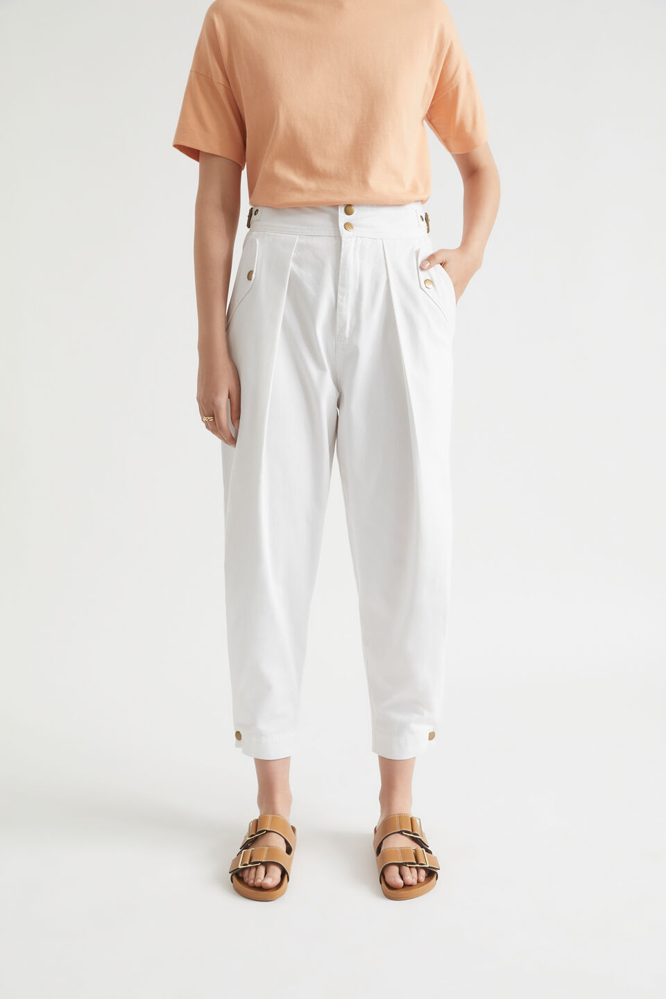High Waist Buckle Pant  Whisper White