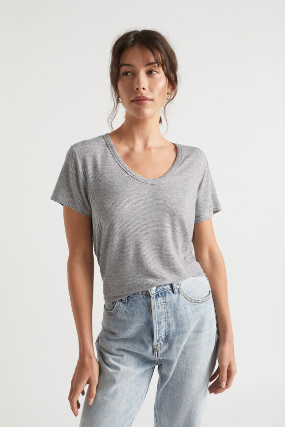 Linen Blend Stripe Tee  Deep Navy Stripe  hi-res