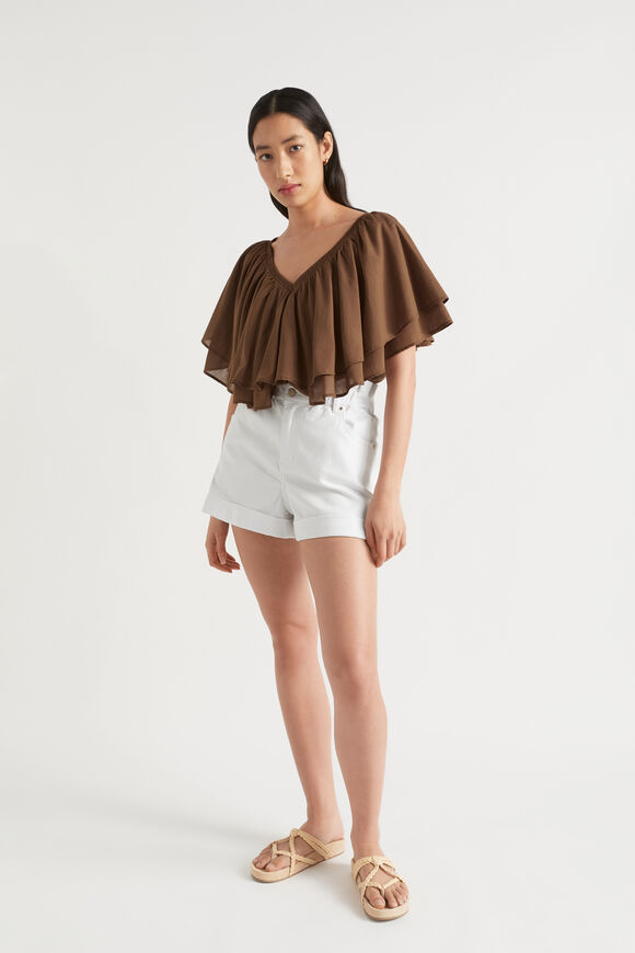 Voile Flutter Top  Pecan Brown  hi-res