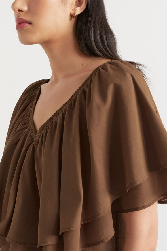 Voile Flutter Top  Pecan Brown  hi-res