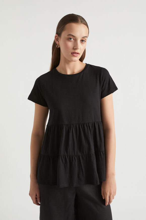 Tiered Jersey Slub Tee  Black  hi-res