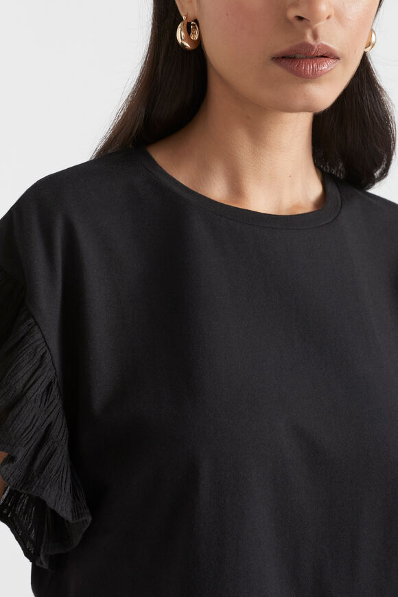 Textured Trim Flutter Tee  Black  hi-res